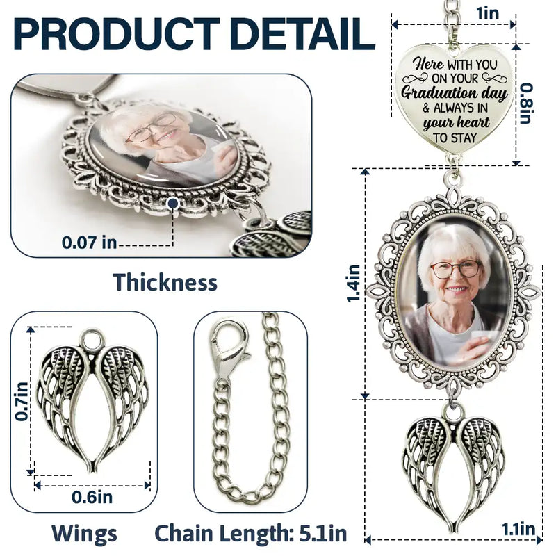 Graduation,Gift For Yourself,Custom Photo,Memorial,Sad - Custom Photo Here With You - Personalized Graduation Tassel Charm