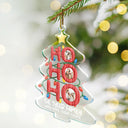 Family,Christmas,Happy,Pet Couple,Gift For Couples - Custom Photo Ho Ho Ho Family Christmas Tree - Personalized Custom Shaped Acrylic Ornament