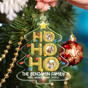Family,Christmas,Happy,Pet Couple,Gift For Couples - Custom Photo Ho Ho Ho Family Christmas Tree - Personalized Custom Shaped Acrylic Ornament