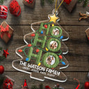 Family,Christmas,Happy,Pet Couple,Gift For Couples - Custom Photo Ho Ho Ho Family Christmas Tree - Personalized Custom Shaped Acrylic Ornament