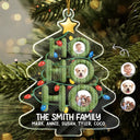Family,Christmas,Happy,Pet Couple,Gift For Couples - Custom Photo Ho Ho Ho Family Christmas Tree - Personalized Custom Shaped Acrylic Ornament