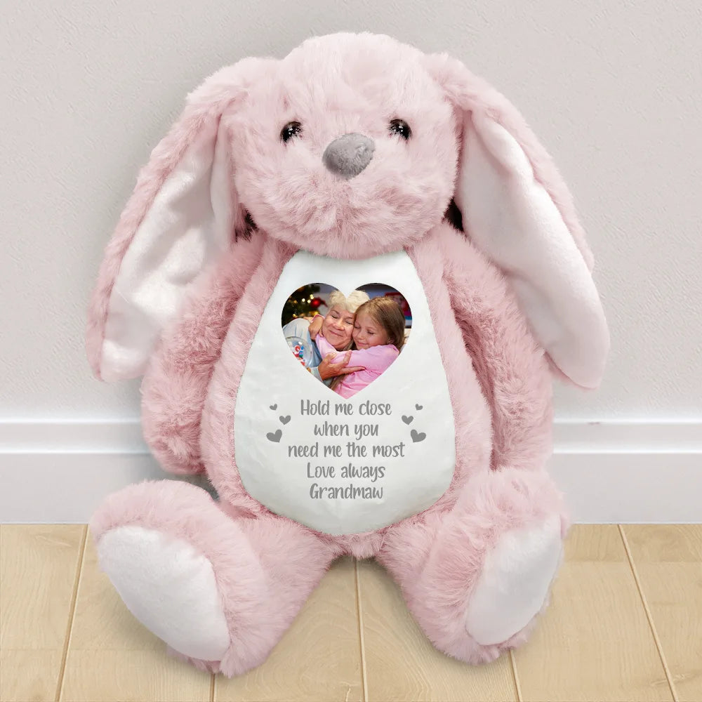 Love,Parents,Gift For Grandparents,Gift For Kids,Gift For Grandkids,Memorial - Custom Photo Hold Me Close When You Need Me Most - Personalized Soft Toy Bunny