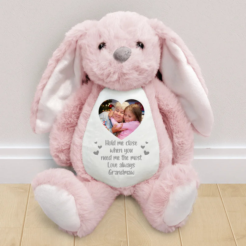 Love,Parents,Gift For Grandparents,Gift For Kids,Gift For Grandkids,Memorial - Custom Photo Hold Me Close When You Need Me Most - Personalized Soft Toy Bunny