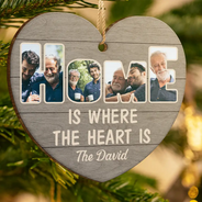 Family,Gift For Couples,Parents,Gift For Grandparents,Custom Photo,Christmas,Happy - Custom Photo Home Is Where The Heart Is - Personalized Custom Shaped Wooden Ornament