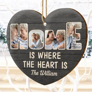 Family,Gift For Couples,Parents,Gift For Grandparents,Custom Photo,Christmas,Happy - Custom Photo Home Is Where The Heart Is - Personalized Custom Shaped Wooden Ornament