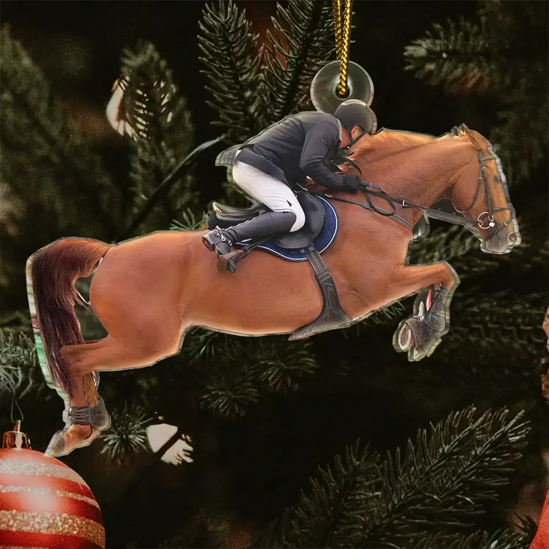 Gift For Yourself,Gift For Women,Gift For Men,Happy,Christmas,Custom Photo - Custom Photo Horse Riding Equestrian Lovers - Personalized Acrylic Photo Ornament