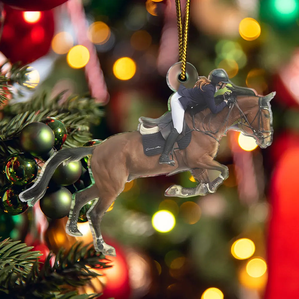 Gift For Yourself,Gift For Women,Gift For Men,Happy,Christmas,Custom Photo - Custom Photo Horse Riding Equestrian Lovers - Personalized Acrylic Photo Ornament