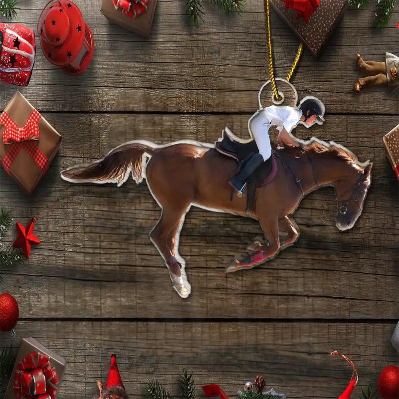 Gift For Yourself,Gift For Women,Gift For Men,Happy,Christmas,Custom Photo - Custom Photo Horse Riding Equestrian Lovers - Personalized Acrylic Photo Ornament
