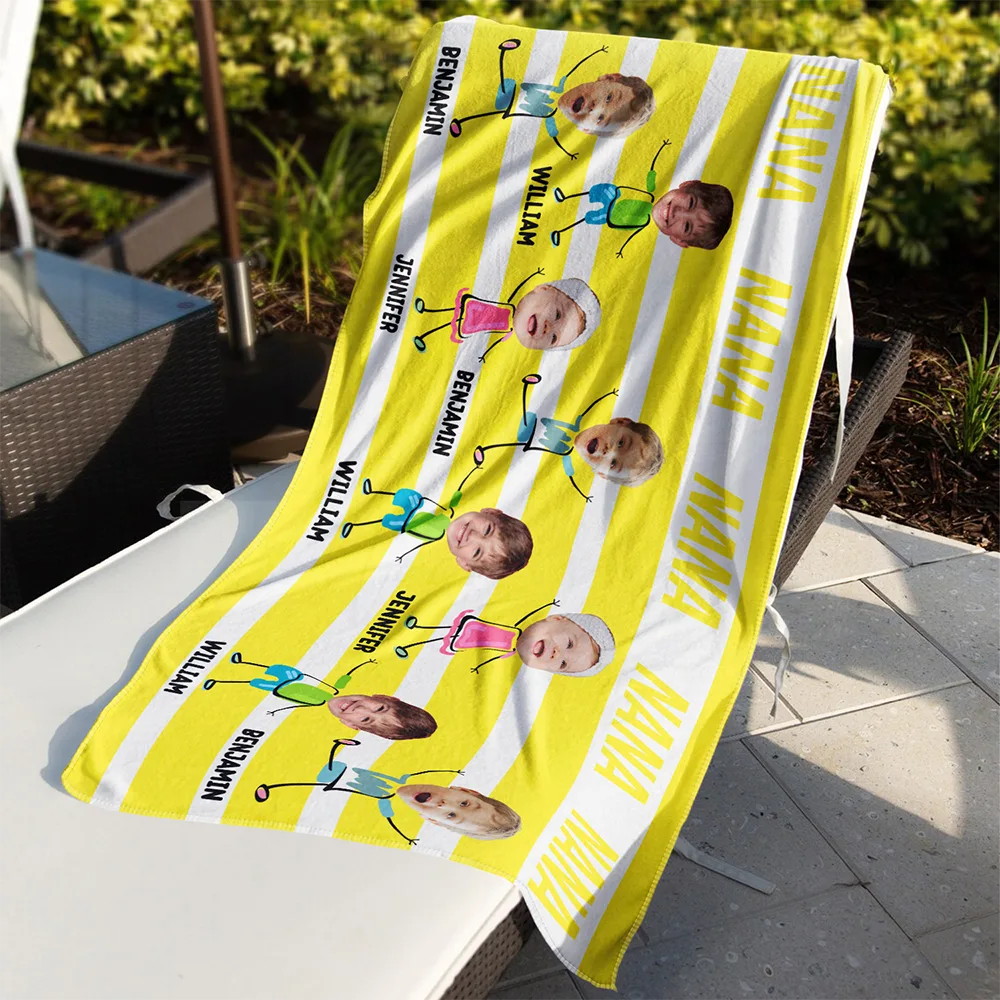 Gift For Mother,Gift For Aunt,Gift For Grandma,Funny,Custom Photo - Custom Photo Hot Mom Mum Aunt Summer Color Stripe - Personalized Beach Towel
