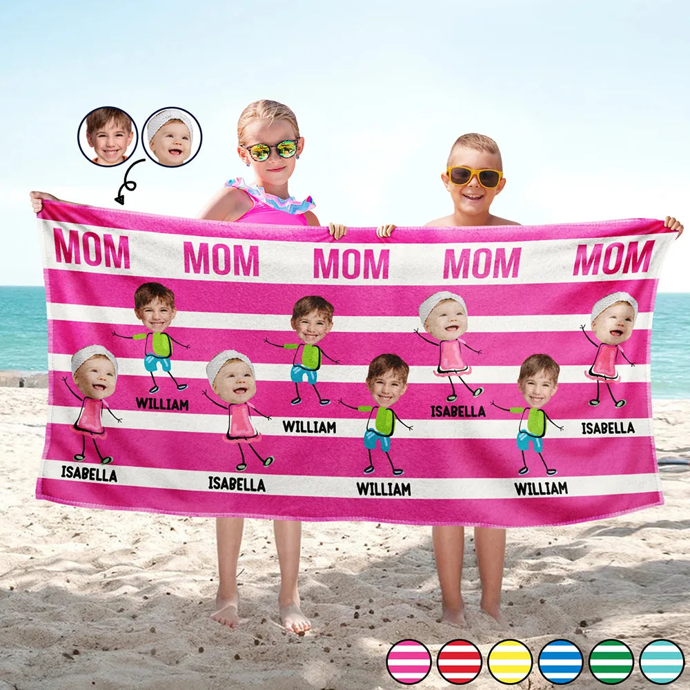 Custom Photo Hot Mom Mum Aunt Summer Color Stripe - Personalized Beach Towel