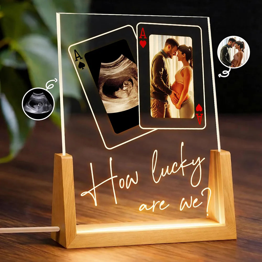 Pregnant Mom,Gift For Wife,Custom Photo,Love,Gift For Mother - Custom Photo How Lucky Are We Family Mother Father - Personalized Night Light