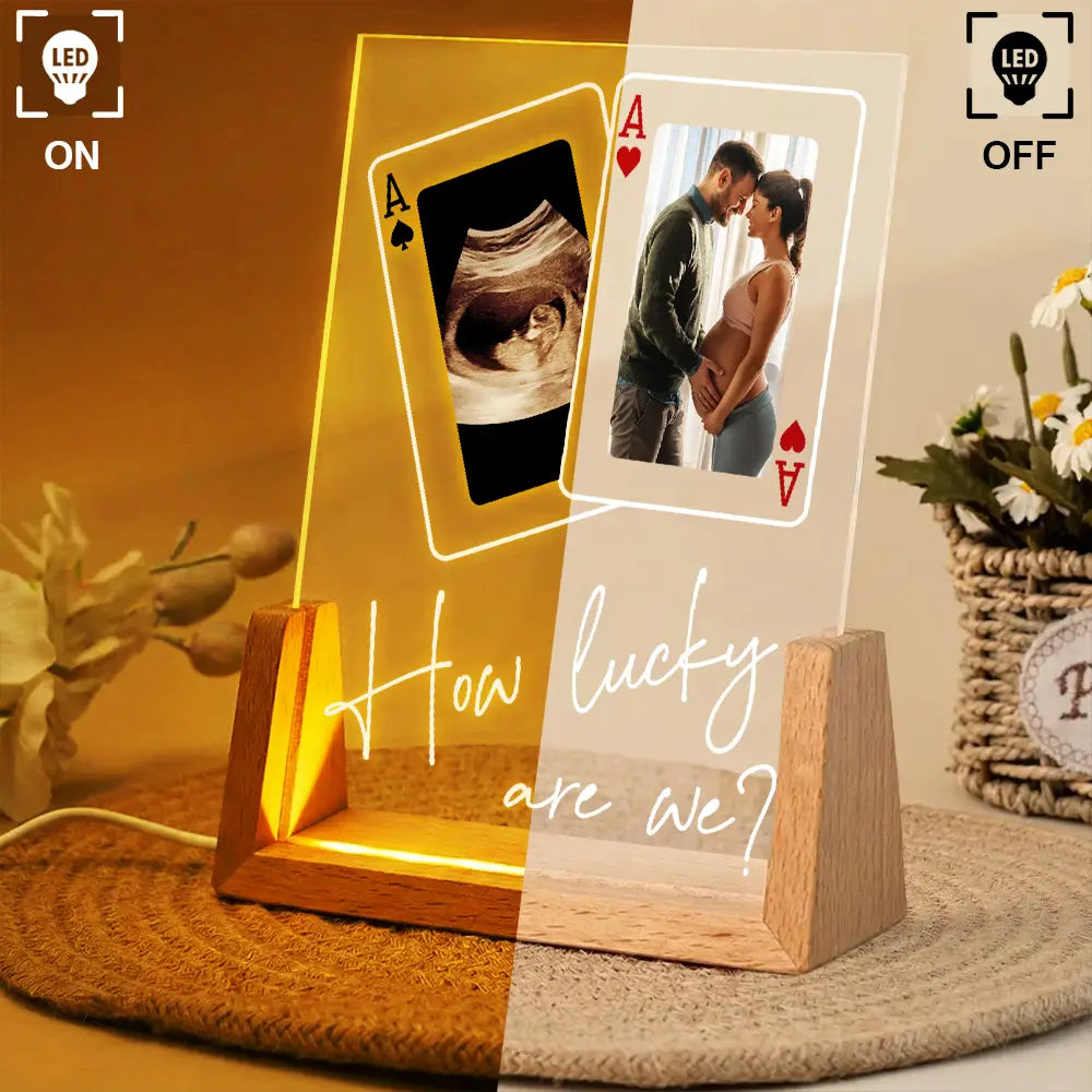 Pregnant Mom,Gift For Wife,Custom Photo,Love,Gift For Mother - Custom Photo How Lucky Are We Family Mother Father - Personalized Night Light