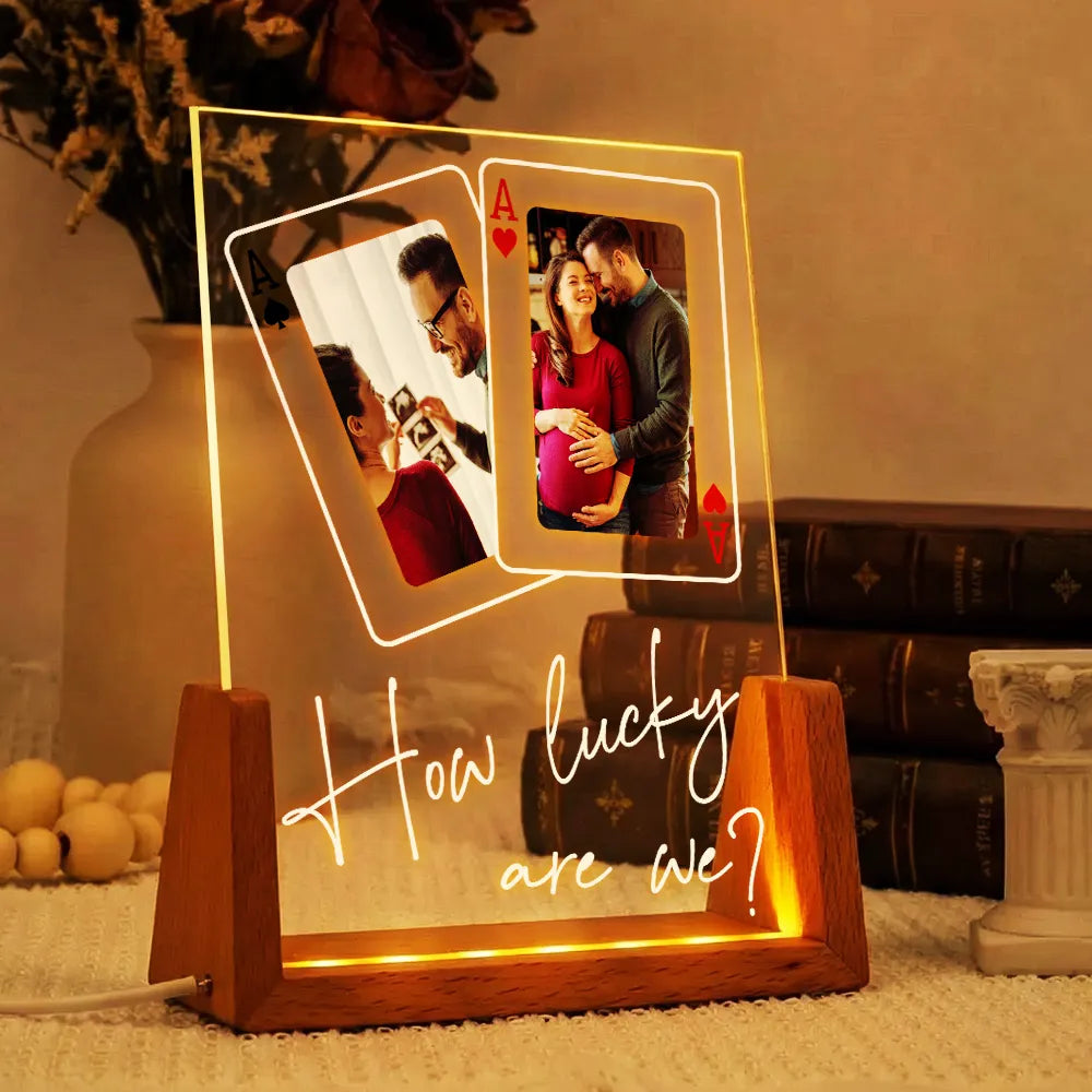Pregnant Mom,Gift For Wife,Custom Photo,Love,Gift For Mother - Custom Photo How Lucky Are We Family Mother Father - Personalized Night Light