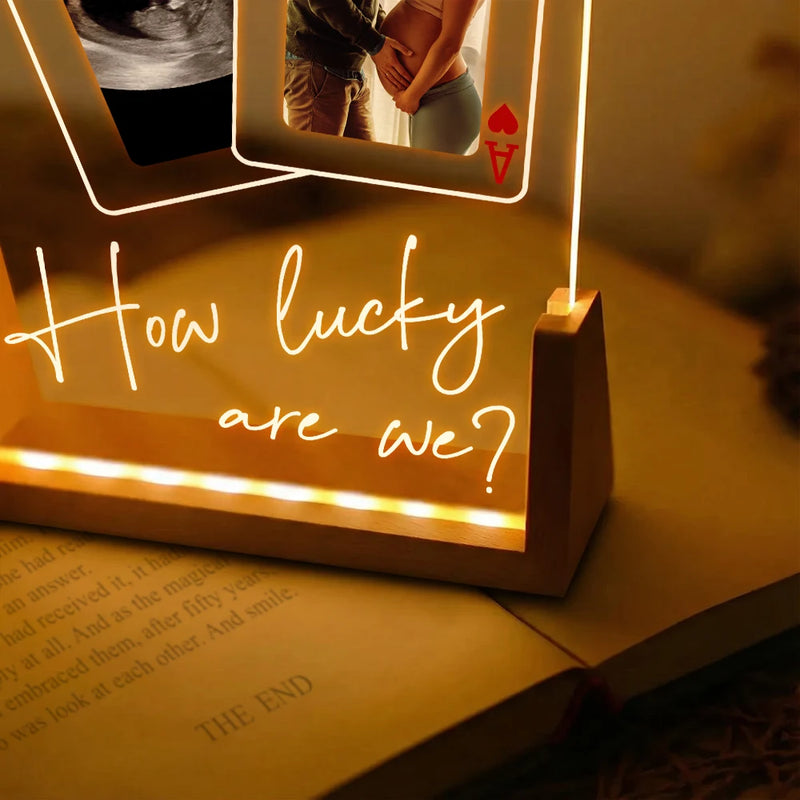 Pregnant Mom,Gift For Wife,Custom Photo,Love,Gift For Mother - Custom Photo How Lucky Are We Family Mother Father - Personalized Night Light