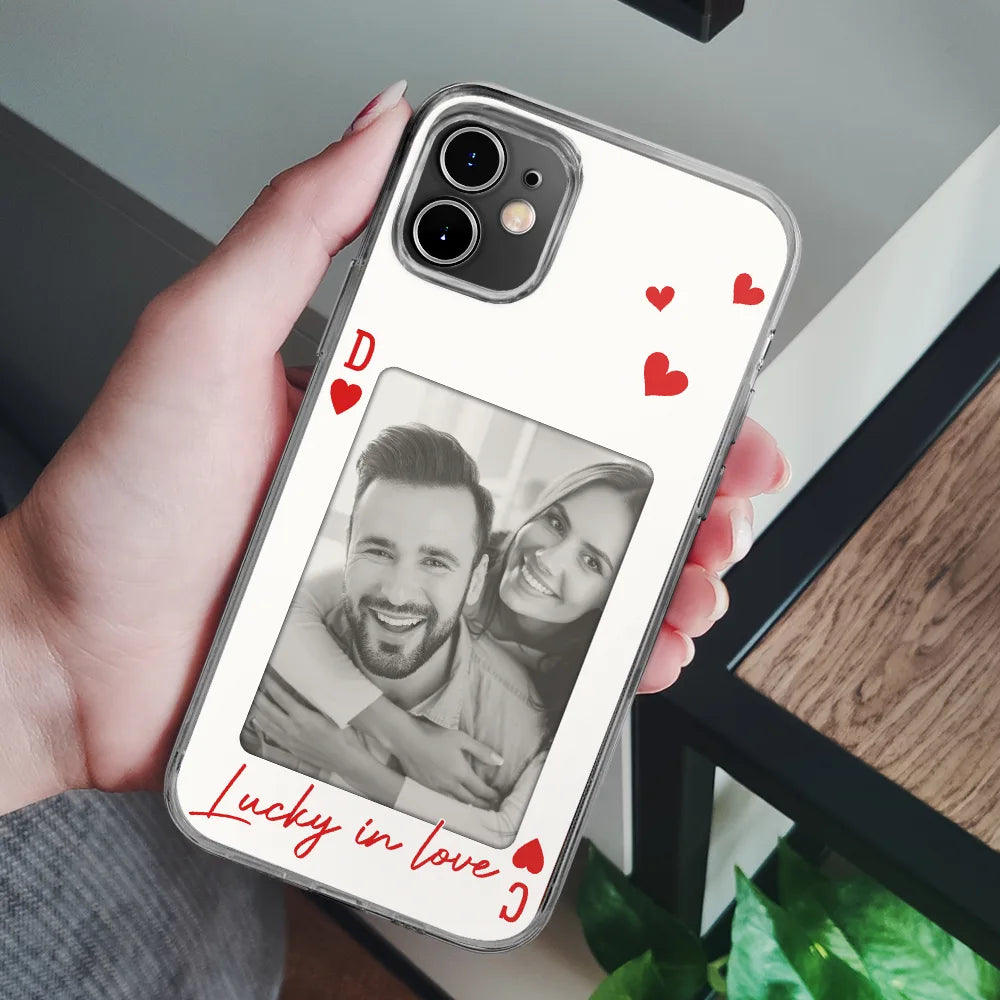 Gift For Couples,Old Couples,Gift For Husband,Gift For Wife,Gift For Boyfriend,Gift For Girlfriend,Love,Custom Photo - Custom Photo How Lucky Are We Playing Card - Personalized Clear Phone Case