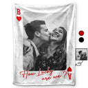 Gift For Couples,Old Couples,Gift For Husband,Gift For Wife,Gift For Boyfriend,Gift For Girlfriend,Love - Custom Photo How Lucky Are We Playing Card - Personalized Fleece Blanket, Sherpa Blanket