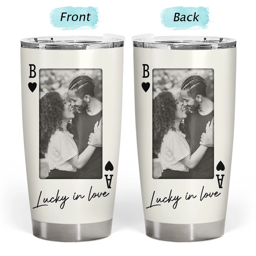 Gift For Couples,Old Couples,Gift For Husband,Gift For Wife,Gift For Boyfriend,Gift For Girlfriend,Love,Custom Photo - Custom Photo How Lucky Are We Playing Card - Personalized Tumbler