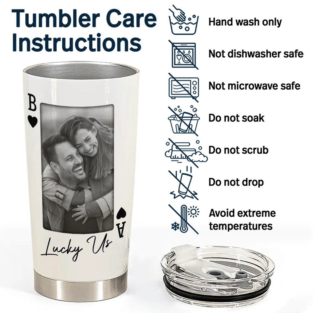 Gift For Couples,Old Couples,Gift For Husband,Gift For Wife,Gift For Boyfriend,Gift For Girlfriend,Love,Custom Photo - Custom Photo How Lucky Are We Playing Card - Personalized Tumbler