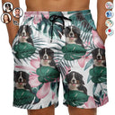 Gift For Yourself, Happy, Custom Photo - Custom Photo Human And Pet Face Tropical - Personalized Unisex Beach Shorts
