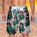 Gift For Yourself, Happy, Custom Photo - Custom Photo Human And Pet Face Tropical - Personalized Unisex Beach Shorts