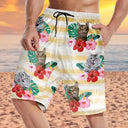 Gift For Yourself - Custom Photo Human And Pet Face Tropical Striped - Personalized Unisex Beach Shorts