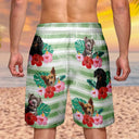 Gift For Yourself - Custom Photo Human And Pet Face Tropical Striped - Personalized Unisex Beach Shorts