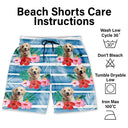 Gift For Yourself - Custom Photo Human And Pet Face Tropical Striped - Personalized Unisex Beach Shorts