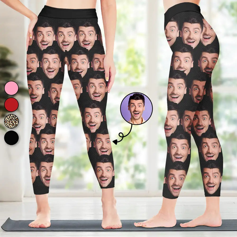 Gift For Wife,Gift For Girlfriend - Custom Photo Husband Boyfriend Funny Face - Personalized Leggings