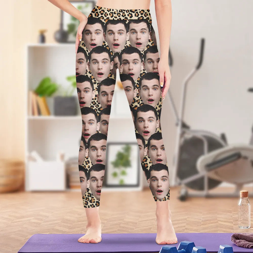Gift For Wife,Gift For Girlfriend - Custom Photo Husband Boyfriend Funny Face - Personalized Leggings