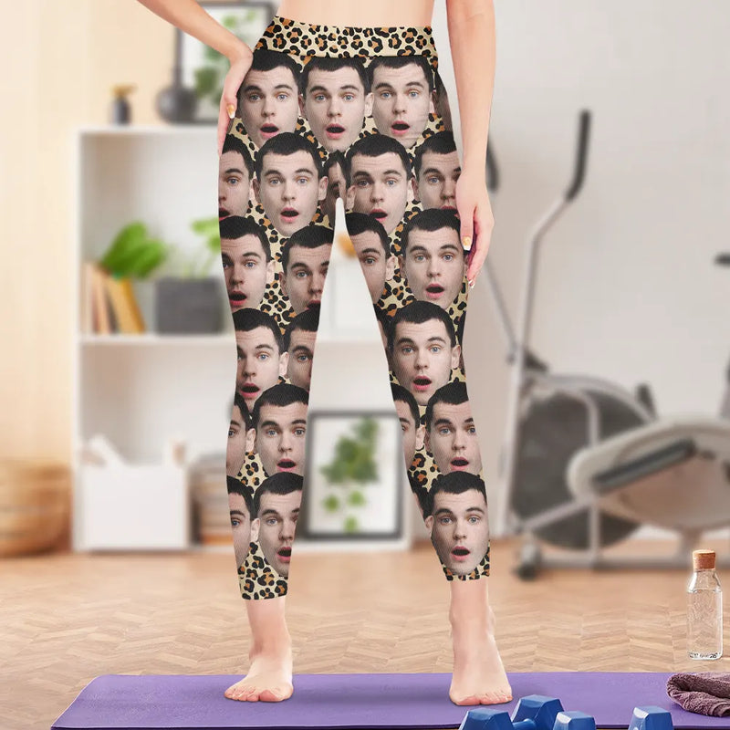 Gift For Wife,Gift For Girlfriend - Custom Photo Husband Boyfriend Funny Face - Personalized Leggings