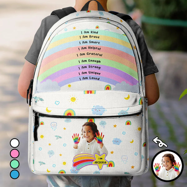 Gift For Kids, Back To School - Custom Photo I Am Affirmations - Personalized Canvas Backpack