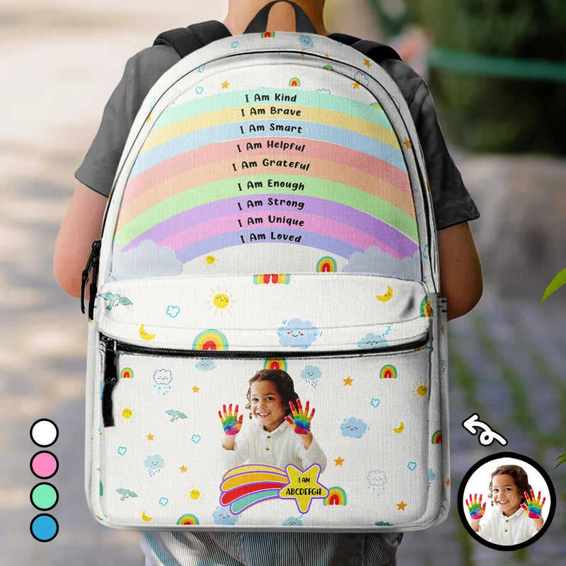 Gift For Kids, Back To School - Custom Photo I Am Affirmations - Personalized Canvas Backpack