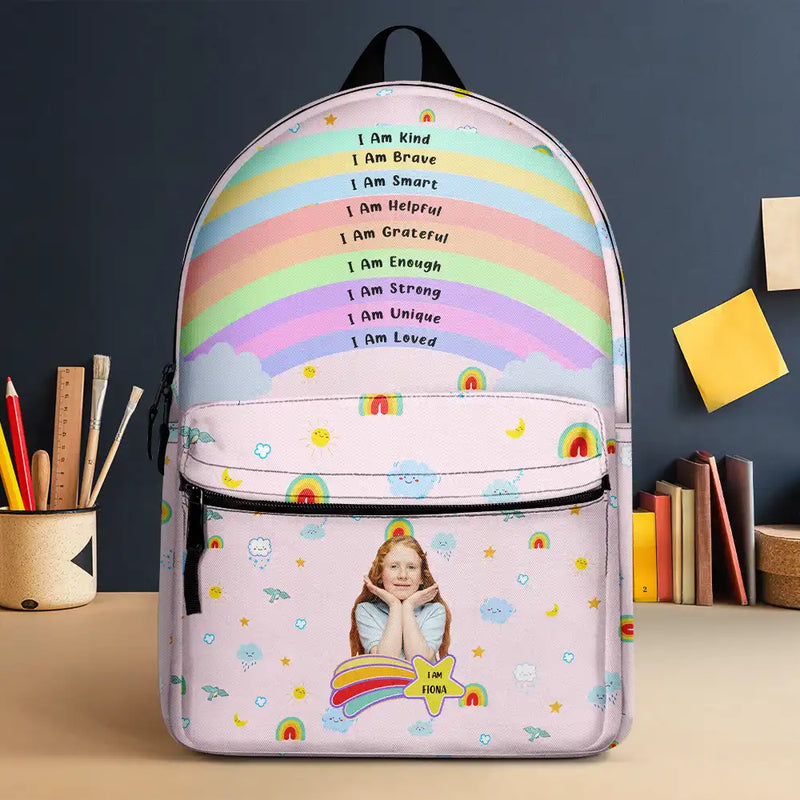 Gift For Kids, Back To School - Custom Photo I Am Affirmations - Personalized Canvas Backpack