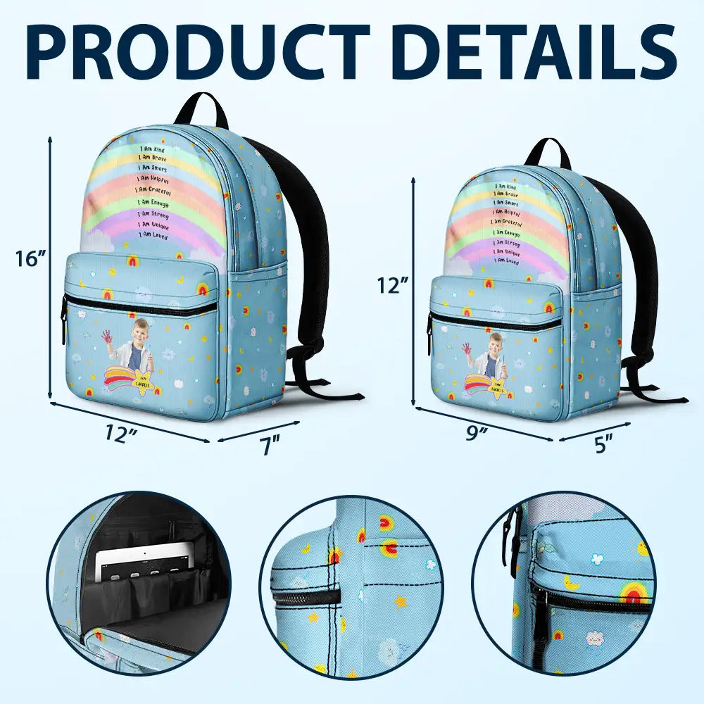 Gift For Kids, Back To School - Custom Photo I Am Affirmations - Personalized Canvas Backpack