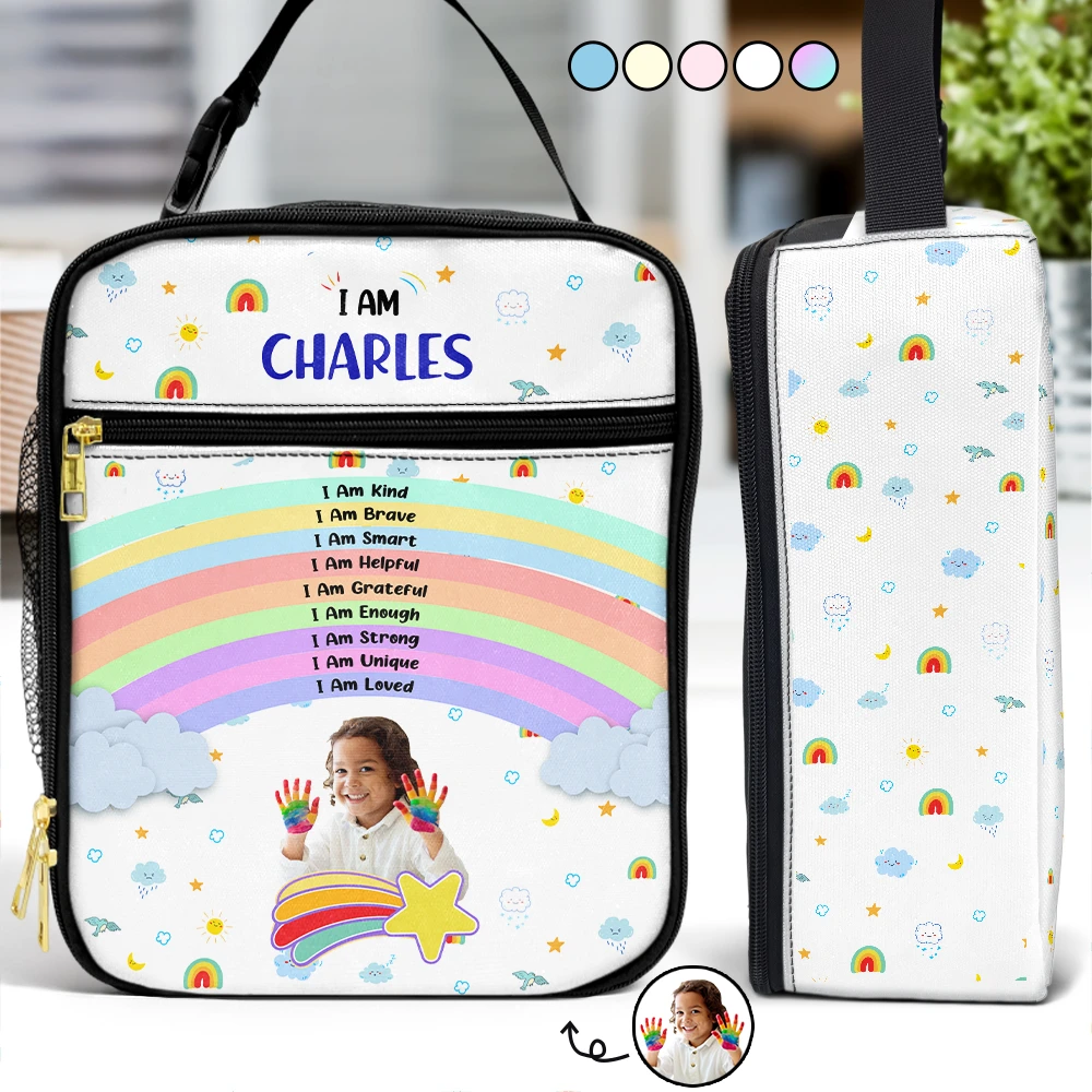 Gift For Kids,Back To School - Custom Photo I Am Affirmations - Personalized Kids Lunch Bag