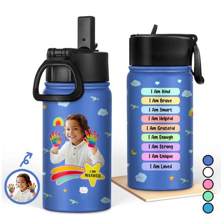 Custom Photo I Am Affirmations - Personalized Kids Water Bottle
