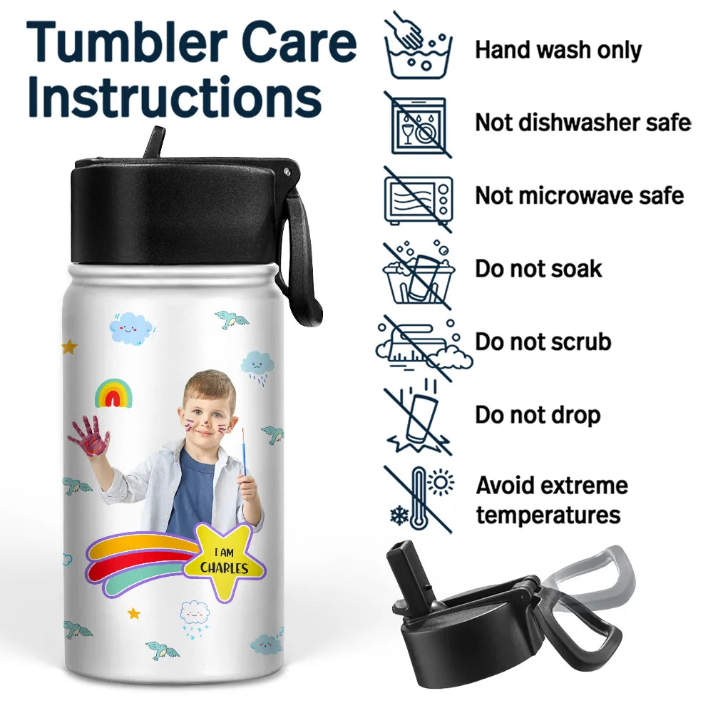 Gift For Kids,Back To School - Custom Photo I Am Affirmations - Personalized Kids Water Bottle