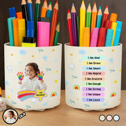Gift For Kids,Back To School - Custom Photo I Am Affirmations - Personalized Rotating Pen Holder