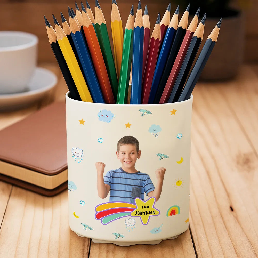 Gift For Kids,Back To School - Custom Photo I Am Affirmations - Personalized Rotating Pen Holder