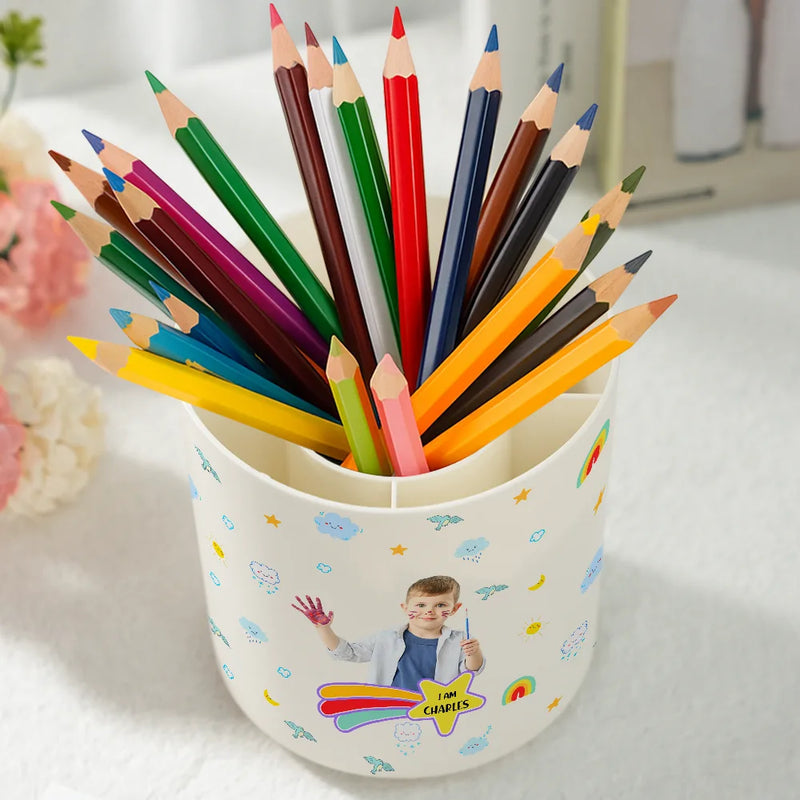 Gift For Kids,Back To School - Custom Photo I Am Affirmations - Personalized Rotating Pen Holder