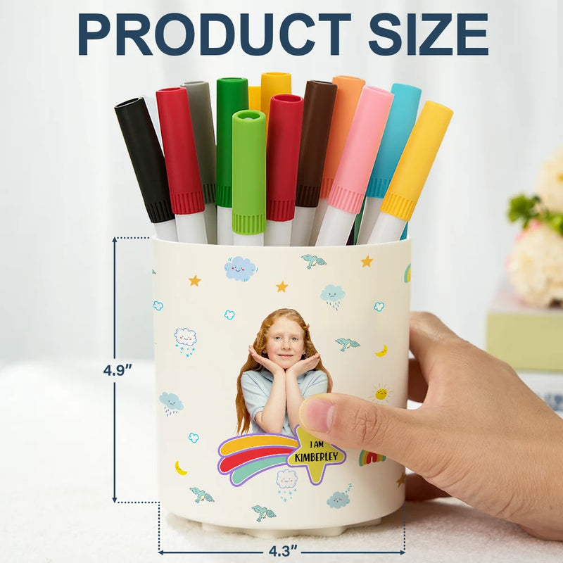Gift For Kids,Back To School - Custom Photo I Am Affirmations - Personalized Rotating Pen Holder
