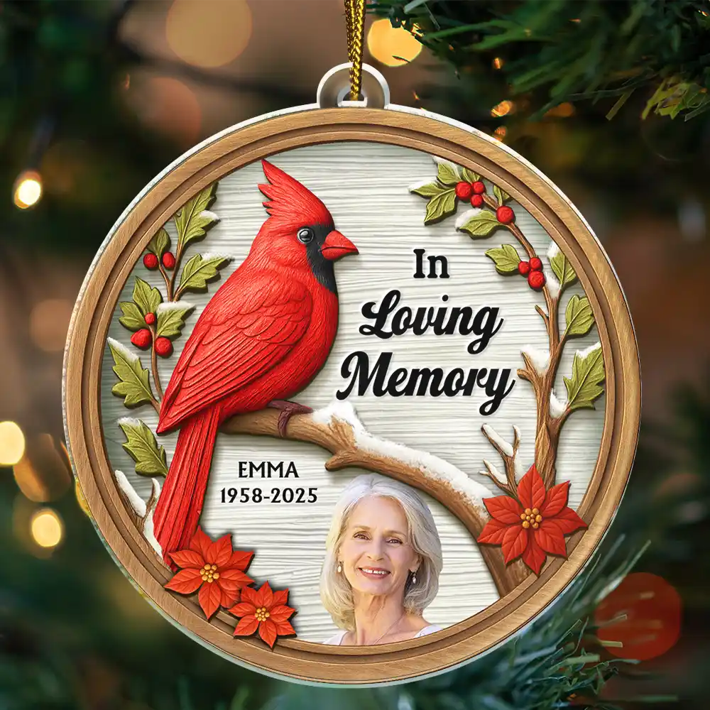 Family,Christmas,Memorial,Sad - Custom Photo I Am Always With You 3D Effect Cardinal Bird - Personalized Custom Shaped Acrylic Ornament