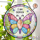 Custom Photo, Gift For Kids, Summer, Adorable, Remove BG Photo - Custom Photo I Am Smart Kind Brave Butterfly Flower Rainbow - Personalized Stained Glass Window Hanging Suncatcher
