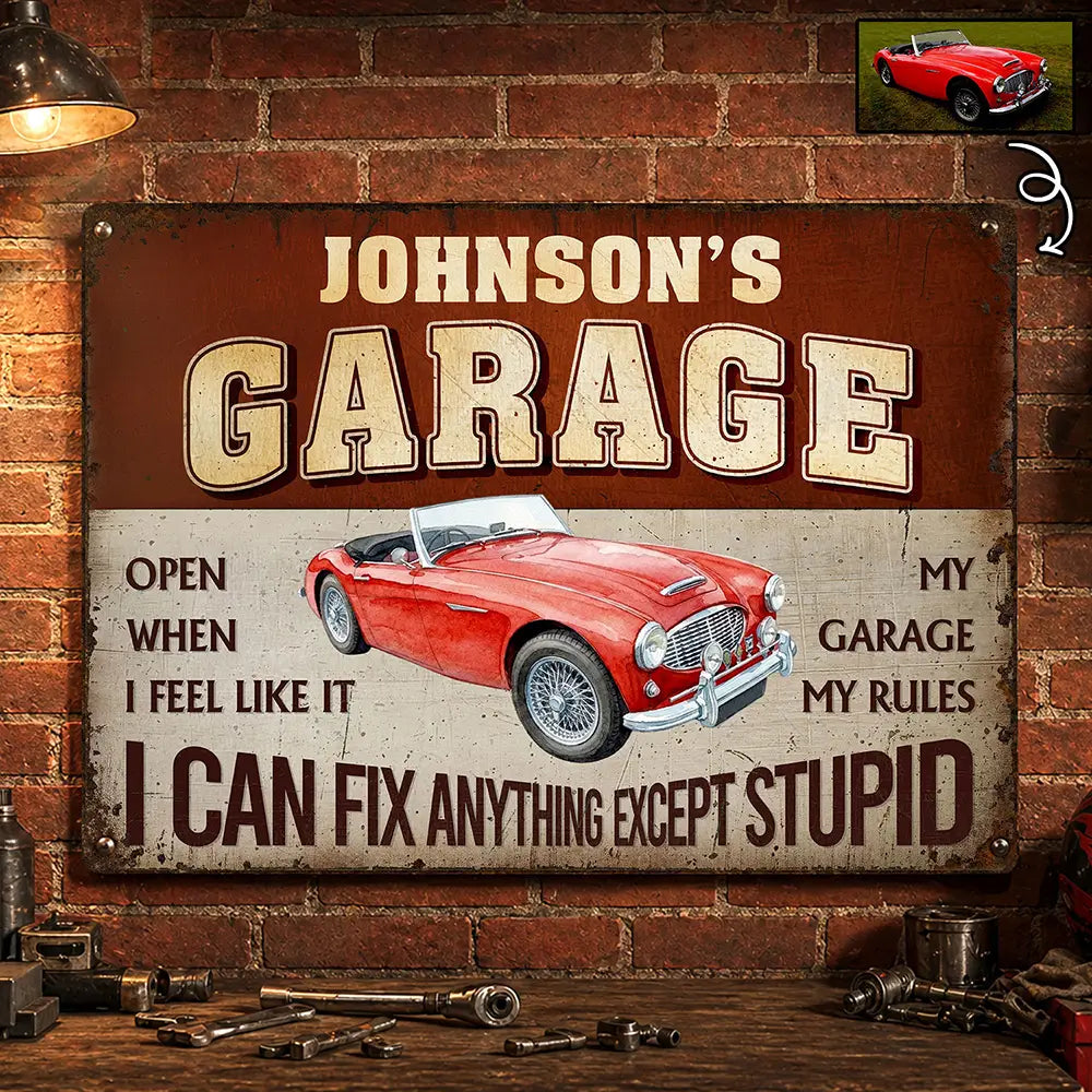 Gift For Men, Gift For Yourself, Happy, Gift For Father, Gift For Grandpa - Custom Photo I Can Fix Anything Except Stupid - Personalized Classic Metal Signs