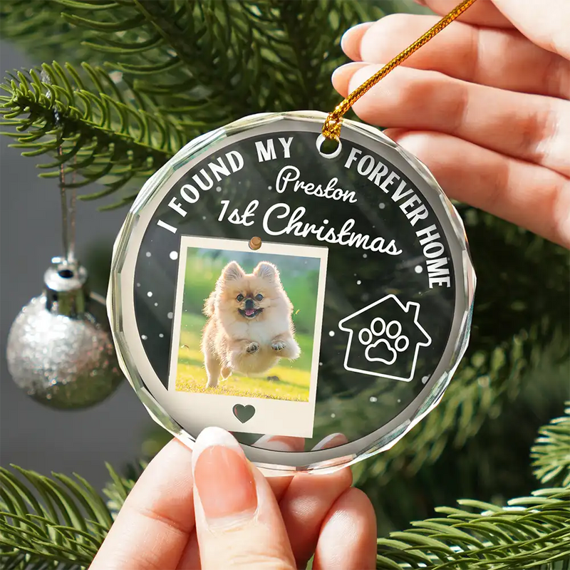 Pet Lovers, Custom Photo, Christmas, Love - Custom Photo I Found My Forever Home - Personalized Circle Glass Ornament