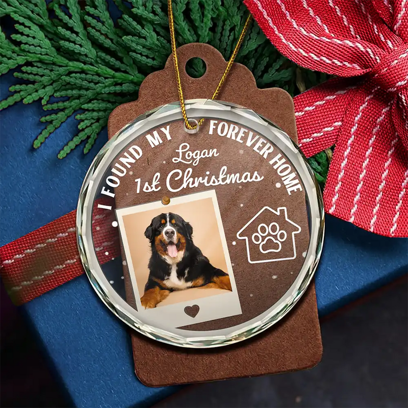 Pet Lovers, Custom Photo, Christmas, Love - Custom Photo I Found My Forever Home - Personalized Circle Glass Ornament