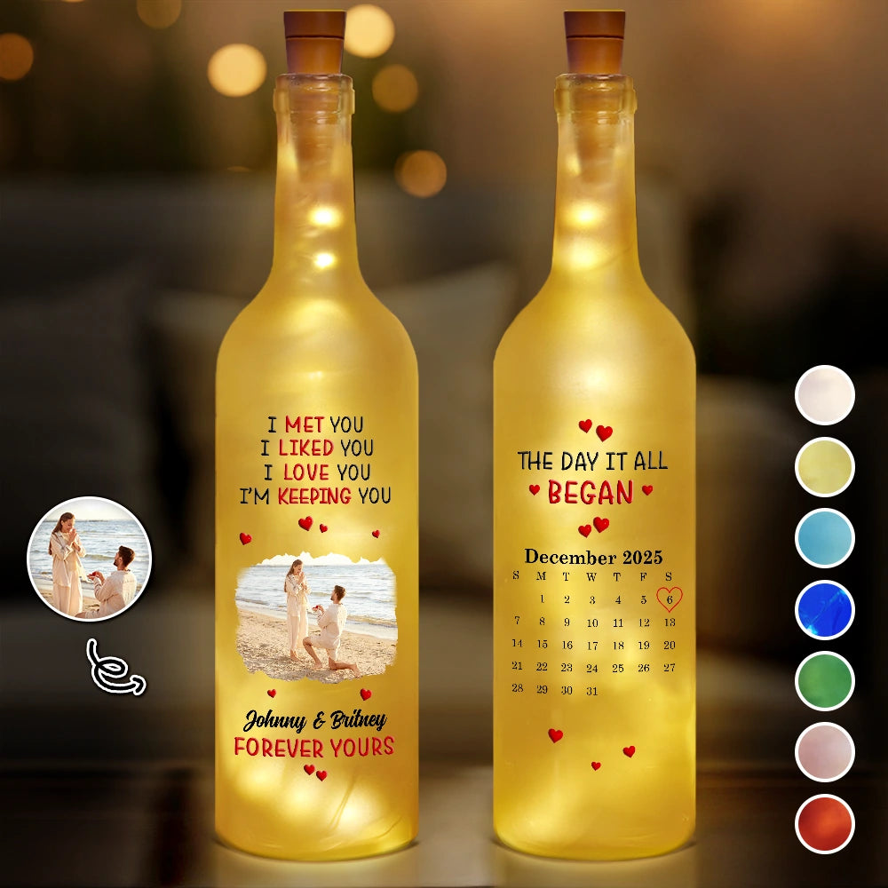 Gift For Couples,Gift For Husband,Gift For Wife,Gift For Boyfriend,Gift For Girlfriend,Old Couples,Love - Custom Photo I Met You Liked You Love You Forever - Personalized Bottle Light