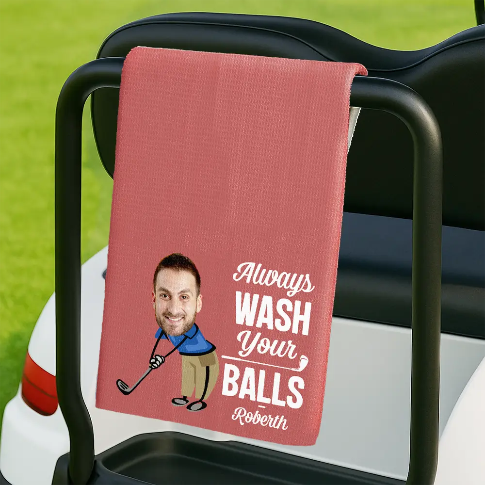 Funny,Golf,Gift For Husband,Gift For Boyfriend,Gift For Yourself,Gift For Men,Gift For Grandpa,Grandpa's Hobby,Gift For Father,Dad's Hobby,Sport Dad - Custom Photo I Use This Towel To Clean My Balls - Personalized Golf Towel