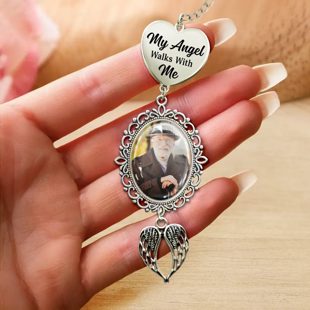 Family,Gift For Bestie,Dog Lovers,Cat Lovers,Happy,Custom Photo,Gift For Mother,Gift For Father - Custom Photo I Walk With You Today And Everyday - Personalized Graduation Tassel Charm