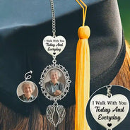 Family,Gift For Bestie,Dog Lovers,Cat Lovers,Happy,Custom Photo,Gift For Mother,Gift For Father - Custom Photo I Walk With You Today And Everyday - Personalized Graduation Tassel Charm